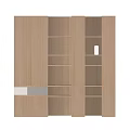 Modern Wooden Bookshelf with Multiple Open Shelves and Closed Compartments in Light Wood Tone