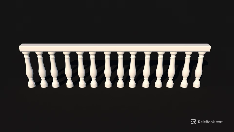 White Baluster Railings Design With Vertical Posts And Clean Modern Lines 3d model 