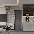 Modern Living and Dining Room Interior With Beige Sofa Decorative Painting And Storage Cabinets