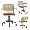 Modern Accent Chair With Rattan Weave Backrest Armrest And Padded Seat On Rolling Wheels