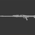Silver Metallic Rifle With Long Barrel On Shiny Reflective Dark Background 3d model