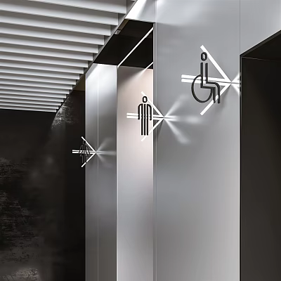 Modern Restroom Signage With Male Female And Accessible Symbols Illuminated On Wall 3d model