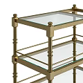 Three Tier Brass Frame Glass Shelves Rolling Storage Shelf Cart with Wheels