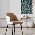 Modern Single Chair Beige White Upholstery Black Metal Legs In Interior Green Geometric Wall Art