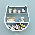 Cat Shaped Wall Cabinet With Books Toys Plants And Alarm Clock