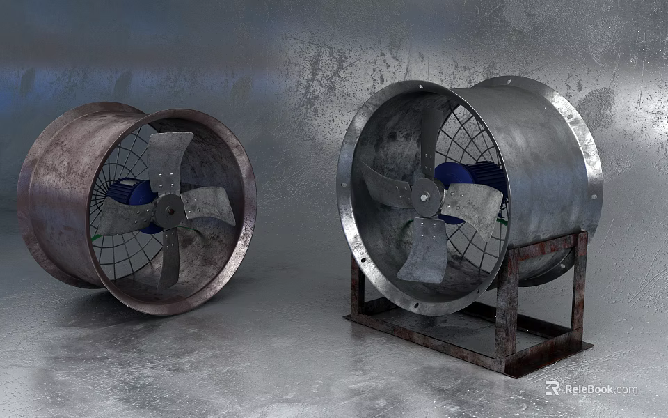 Industrial Fans Featuring Metal Construction Protective Grilles Blades And Stands For Industrial Use 3d model 