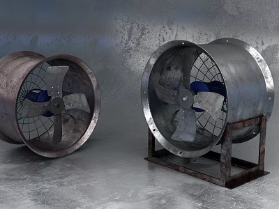 Industrial Fans Featuring Metal Construction Protective Grilles Blades And Stands For Industrial Use 3d model
