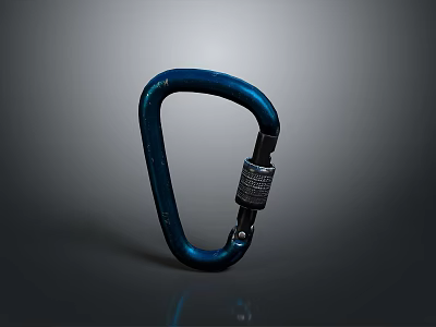 Blue Locking Carabiner With Metal Construction And Secure Clasp Design 3d model