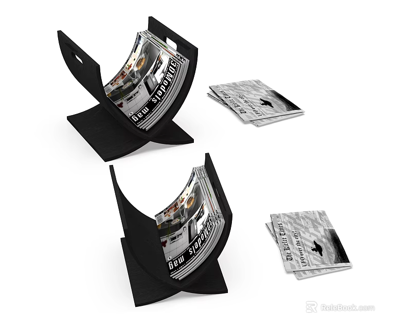 Modern Magazine Display With Black Stand Open Issue And Stacked Copies 3d model 