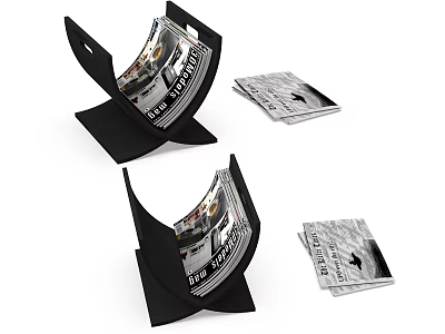 Modern Magazine Display With Black Stand Open Issue And Stacked Copies 3d model