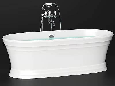 Elegant White Free Standing Oval Bathtub With Chrome Faucet And Water 3d model
