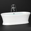 Elegant White Free Standing Oval Bathtub With Chrome Faucet And Water