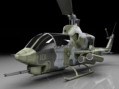Detailed Military Camouflage Helicopter With Machine Gun And Rocket Pods 3d model