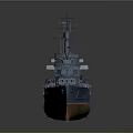 3D Model of Vintage Warship with Blue Hull and Orange Bottom Turrets and Masts
