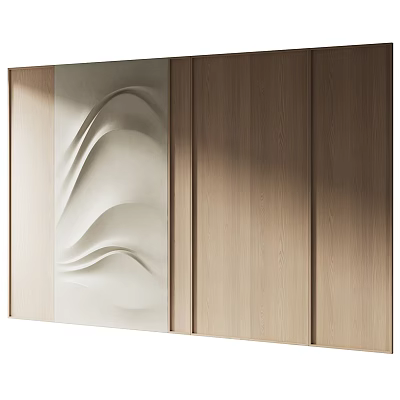 Elegant Modern Background Wall With Wavy Textured Design And Wooden Panels 3d model