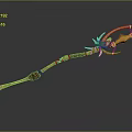 Fantasy Wooden Staff Weapon With Leather Straps And Yellow Spiked Top