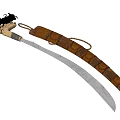 Vintage Curved Blade Weapon Featuring Ornate Leather Sheath and Decorative Handle Tassel