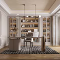 Elegant Modern Study Room With Built In Bookcases Desk And Lights 3d model