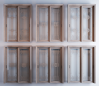 New Chinese style sliding door sliding door sliding door combination 3d model