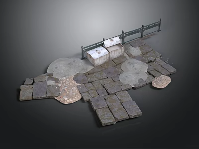 Outdoor Garden Pathway Construction With Stone Pavers Covered Boxes And Railing 3d model