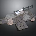Outdoor Garden Pathway Construction With Stone Pavers Covered Boxes And Railing