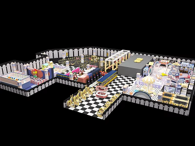 Detailed Playground Layout With Colorful Activity Zones Checkerboard Floors And Various Play Structures 3d model