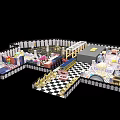 Detailed Playground Layout With Colorful Activity Zones Checkerboard Floors And Various Play Structures