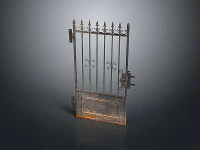 Ornate Iron Gate With Spiked Top Decorative Scrollwork And Metal Bars 3d model