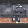 Two Vintage Televisions on Wooden Metal Cabinets with Wheels and Top Devices