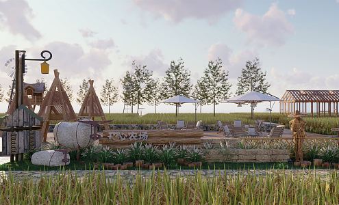 Modern Farm Paddy Field Landscape Leisure Corridor 3d model