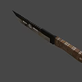 Tactical Military Knife With Serrated Blade Blood Stains And Wooden Handle Design
