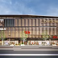Downtown Street Modern Commercial Architecture With UNIQLO H&M Stores Storefronts Vintage Bus And Trees