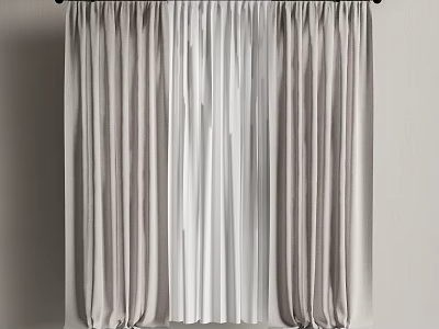 Gray And White Sheer Curtains For Modern Window Treatment With Elegant Draped Design 3d model