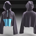 Cropped Hoodie With Long Sleeves Blue Panel And Hooded Design Front Back View