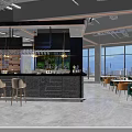 Modern Bar Interior With Open Counter Green Plant Wall And Night View Windows