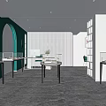 Luxury Jewelry Store Interior With Green White Walls Arched Design Marble Floor And Display Cases