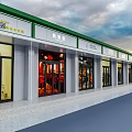 Commercial Street With Green And White Facade Glass Windows And Decorative Storefronts