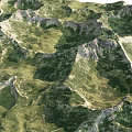 Natural Garden Landscape Design With Rolling Mountains Green Vegetation And Valleys