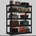Industrial Shelving Unit with Toolboxes Wooden Crates Plastic Bins And Storage Containers