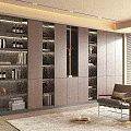 Modern Built in Dark Wood Bookcase with Multiple Shelves and Decor in Elegant Interior