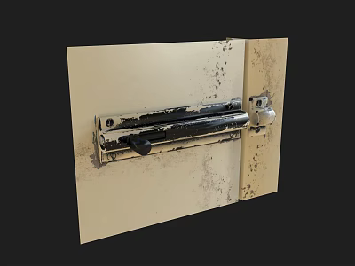 Old Metal Door Handle With Rust And Dirt On Beige Door Panel 3d model