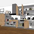 Modern Kitchen With Wooden Open Closed Cabinets Island Counter And Garden View