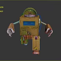 Orange Robot Design With Yellow Warning Stripes Blue Screen And Mechanical Arms 3D Render