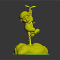 Mario Character Climbing Green Plant Stem With Red Hat Blue Overalls And Cloud Base