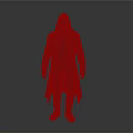 Man In Black Hooded Long Coat Standing Against Simple Gray Background