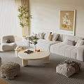 Cream wind sofa coffee table combination 3d model