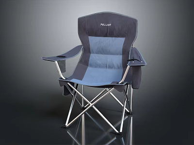 TFO Folding Camping Chair With Gray Blue Fabric And Durable Metal Frame 3d model