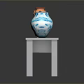 White Long Table with Four Decorative Vases in Orange Silver Green and Blue White Patterns