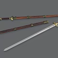 Traditional Antique Swords Featuring Wooden Scabbards Golden Decorations And Silver Blades