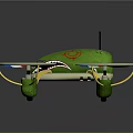 Green Multirotor Drone Featuring Cartoon Shark Head And Protective Propeller Rings 3d model